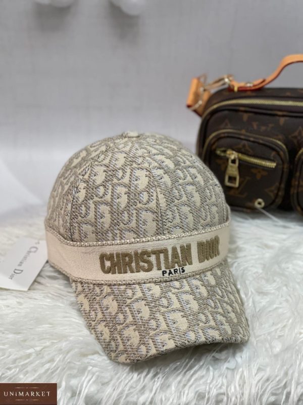 Замовити сіру жіночу і чоловічу бейсболку з принтом Christian Dior в інтернеті