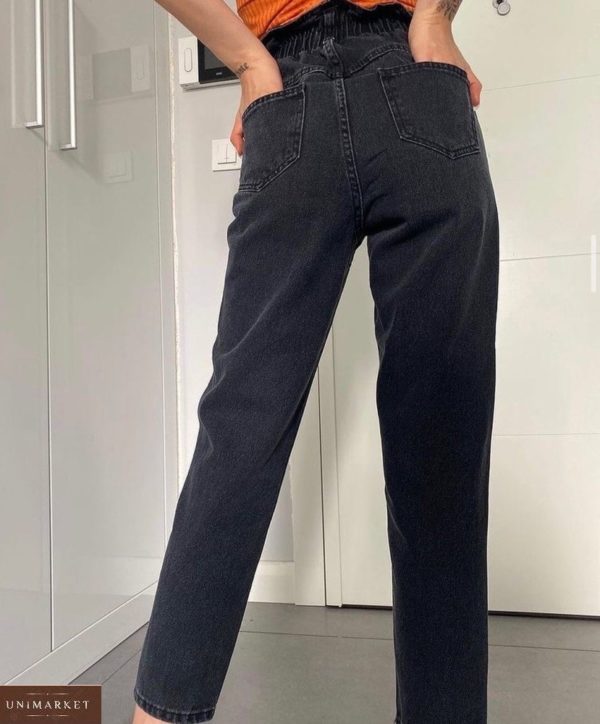 Приобрести недорого черные джинсы с высокой талией на резинке для женщин