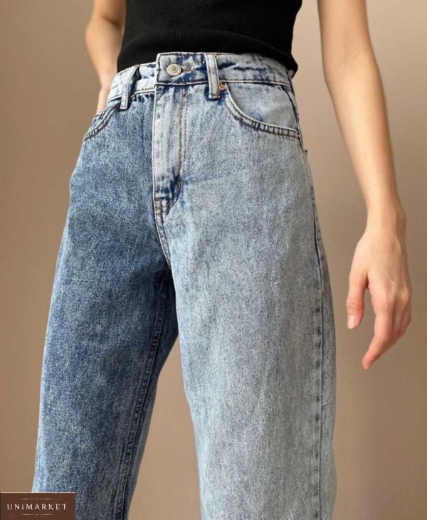 Придбати за знижку жіночі двоколірні джинси кльош синього кольору