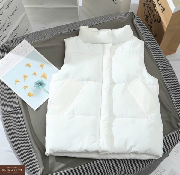 Купити білу базову жіночу жилетку з кишенями онлайн