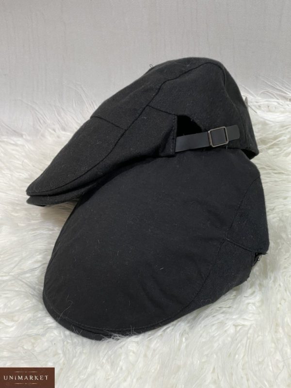 Купити чорного кольору чоловічу і жіночу тканинну кепку-берет з регуляторами вигідно