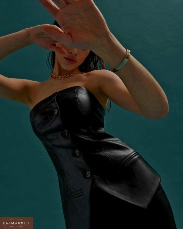 Заказать в интернете женский корсет с подкладкой из эко кожи на пуговицах черного цвета