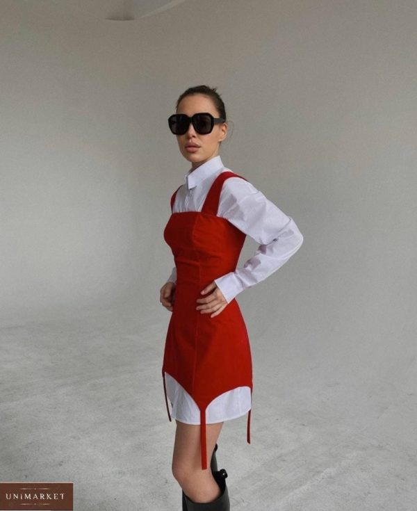 Придбати червоний комплект: плаття з лямками + біла сорочка в Україні по знижці для жінок