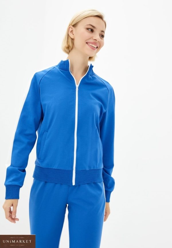 Купить синего цвета спортивный костюм с олимпийкой женский на змейке (размер 42-56) онлайн