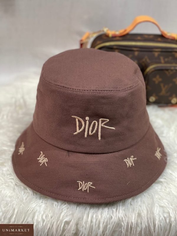 Купить недорого цвета мокко женскую панаму Dior с надписями