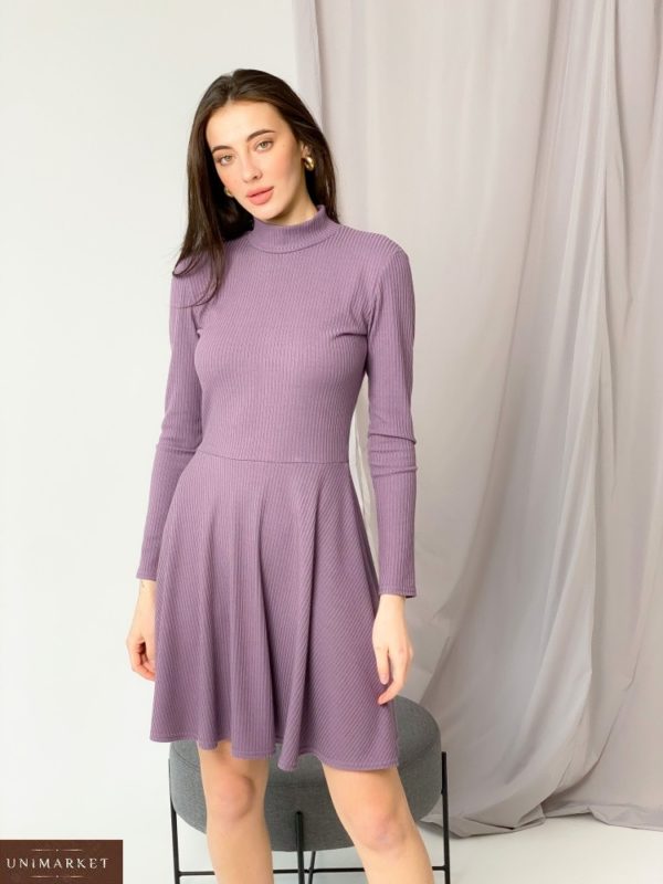 Замовити онлайн бузкове плаття-гольф з трикотажу рубчик "мустанг" для жінок