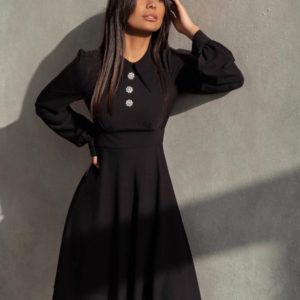 Заказать в интернете черное платье с воротником А-силуэта для женщин