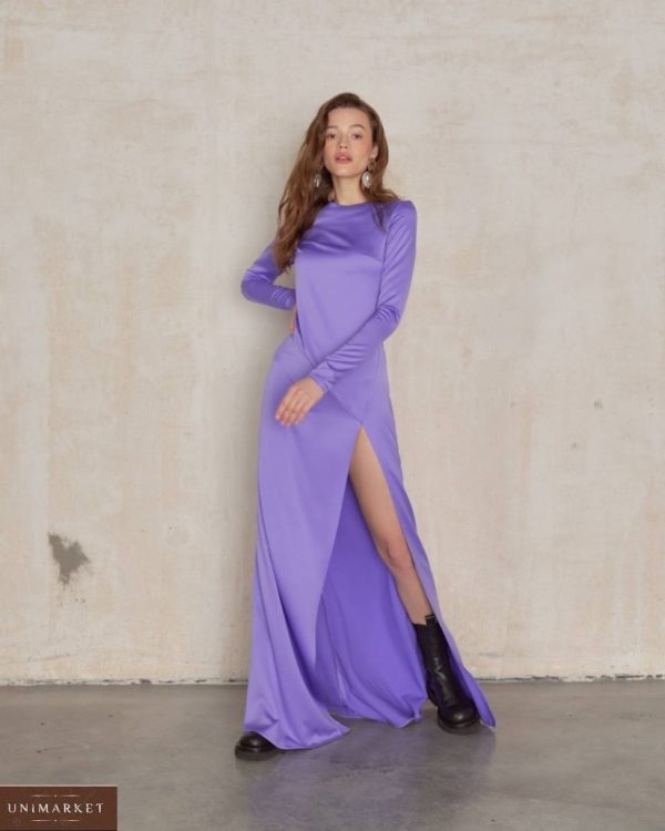 Заказать фиолетовое женское платье в пол с разрезом в интернете