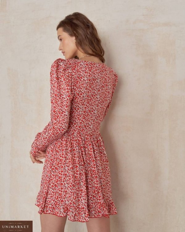 Заказать женское платье-рубашка в цветочек из штапеля красного цвета онлайн