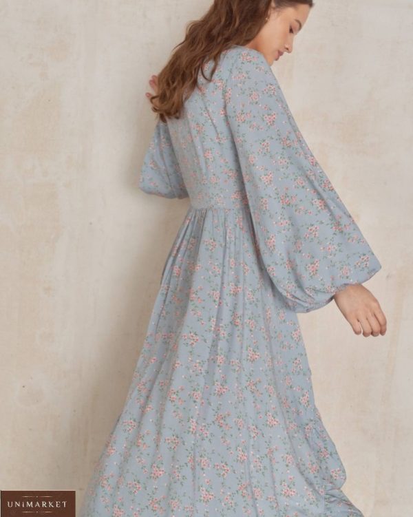 Придбати блакитне плаття Маллет з штапеля для жінок з довгим рукавом недорого
