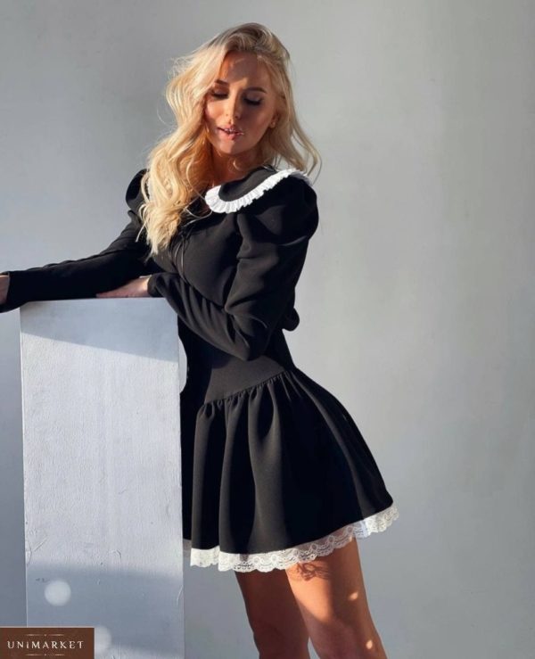 Замовити онлайн жіноче ніжне плаття з коміром і мереживом чорного кольору
