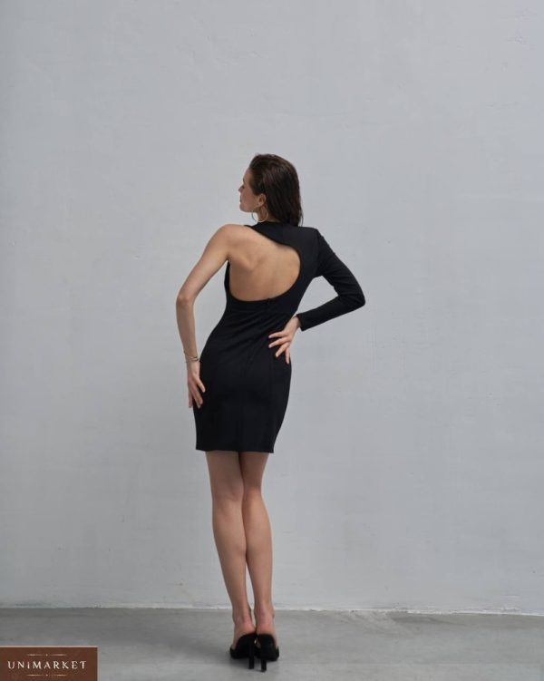 Купити жіночу сукню чорного кольору довжини міні з одним рукавом за низькими цінами