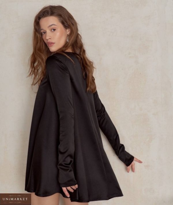 Заказать в Украине женское платье свободного кроя из атласа-шелка черное