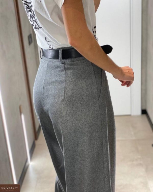 Придбати сірі штани палаццо з вовни для жінок по знижці