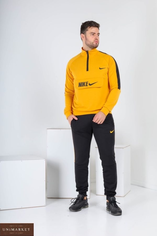 Заказать желтый мужской спортивный костюм Nike с поло на змейке (размер 46-52) недорого