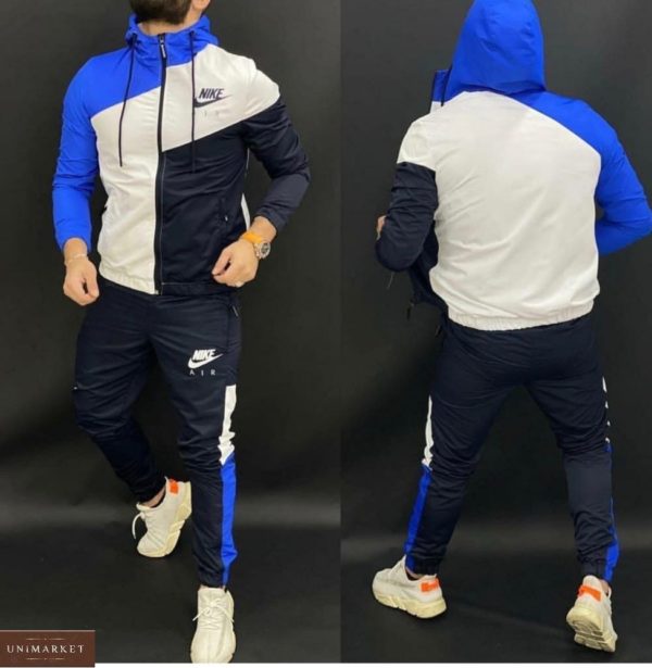 Купить синего цвета мужской трехцветный спортивный костюм Nike на змейке (размер 46-52) в интернете