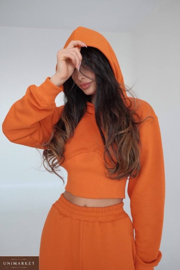 Придбати оранжевого кольору жіночий Спортивний костюм c вишивкою на спині для жінок і гумкою на талії вигідно