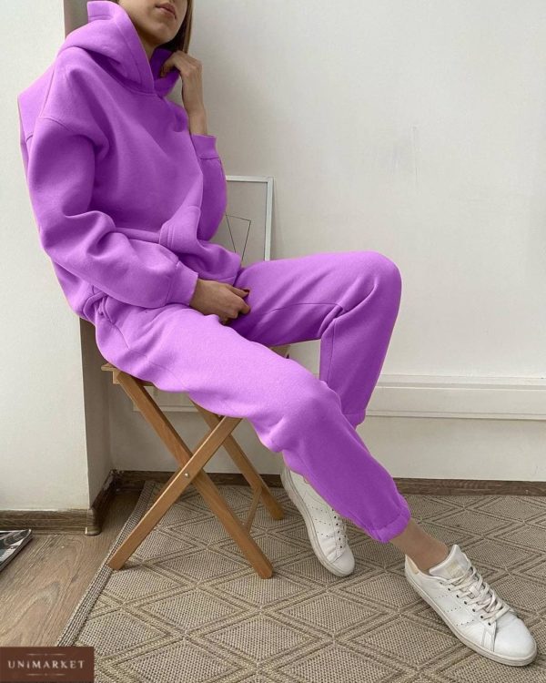 весенний лиловый спортивный костюм с брюками на резинке по доступной цене