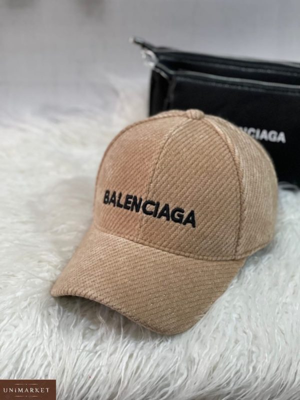 Замовити онлайн кепку жіночу Balenciaga бежеву з вельвету