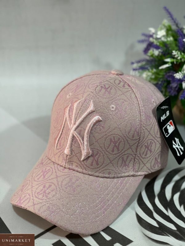 Заказать розовую женскую бейсболку new york с логотипом недорого