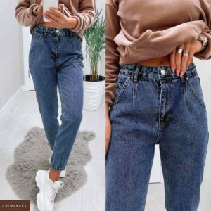 Заказать синие женские джинсы мом из денима в интернете