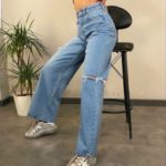 Купити блакитні джинси для жінок палаццо з прорізами онлайн