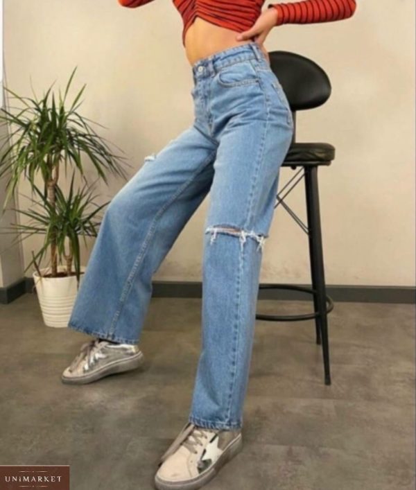 Купить голубые джинсы для женщин палаццо с прорезями онлайн