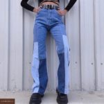 Купить на сайте женские джинсы клеш с вставками синие хорошего качества