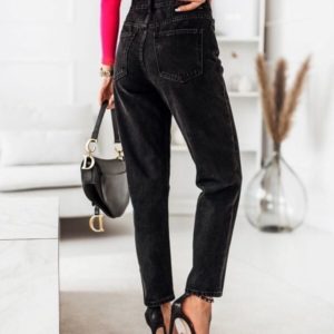 Приобрести модные женские джинсы мом с необычной застежкой черного цвета по низким ценам