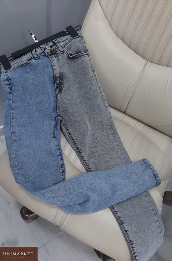 Купить недорого женские джинсы скинни стрейчевые двухцветные серого, голубого цвета