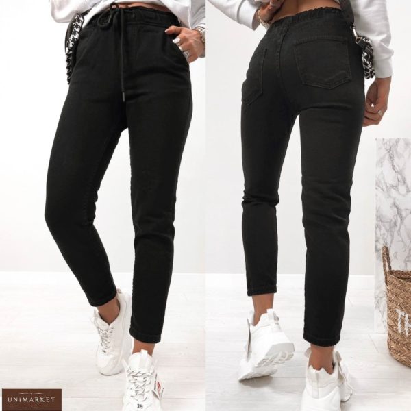 Заказать джинсы черные Мом на резинке онлайн для женщин