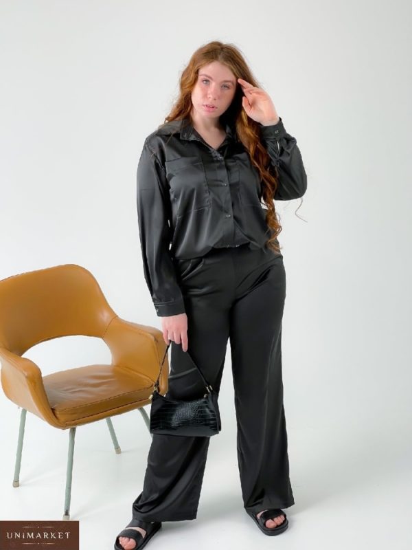 Заказать черный шелковый брючный костюм с рубашкой (размер 42-48) в интернете для женщин