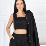 Купити чорний вельветовий костюм трійка для жінок: штани, сорочка, топ (розмір 42-48) онлайн