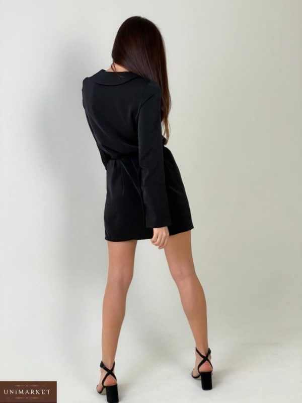 Купить черное женское шелковое платье-пиджак на запах на распродаже с поясом (размер 42-48)