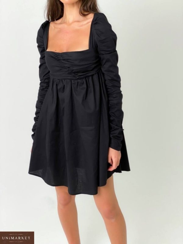 Замовити миле плаття з оборками чорного кольору і довгим рукавом для жінок на розпродажі