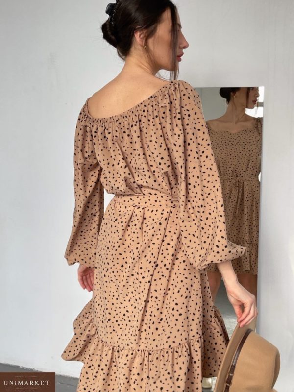 Купити на розпродажі жіноче вільне плаття з принтом і рюшами (розмір 42-52) кольору беж