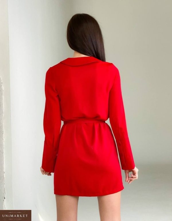 Приобрести красное женское шелковое платье-пиджак на запах с поясом (размер 42-48) в интернете