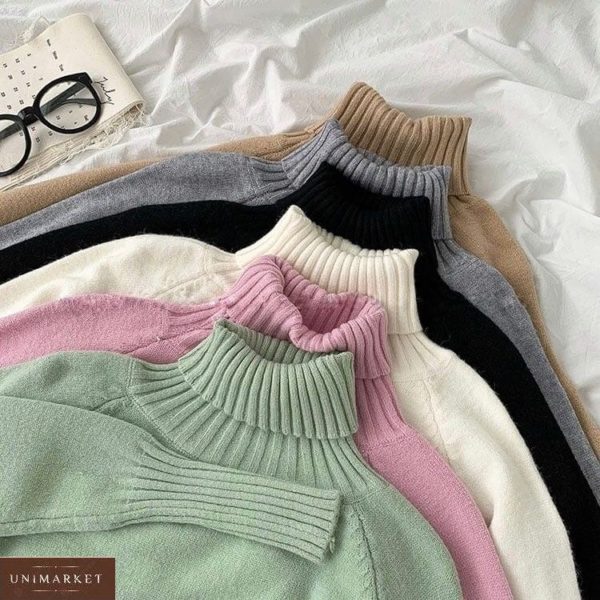 Купить разных цветов женский универсальный свитер под горло (размер 42-48) недорого
