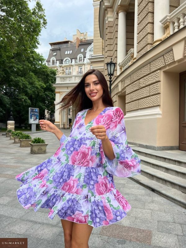 Купити зі знижкою бузкову Повітряну літню сукню з принтом у квіти в Україні