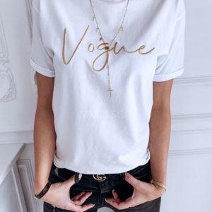 Заказать белую футболку женскую с вышитой надписью Vogue недорого