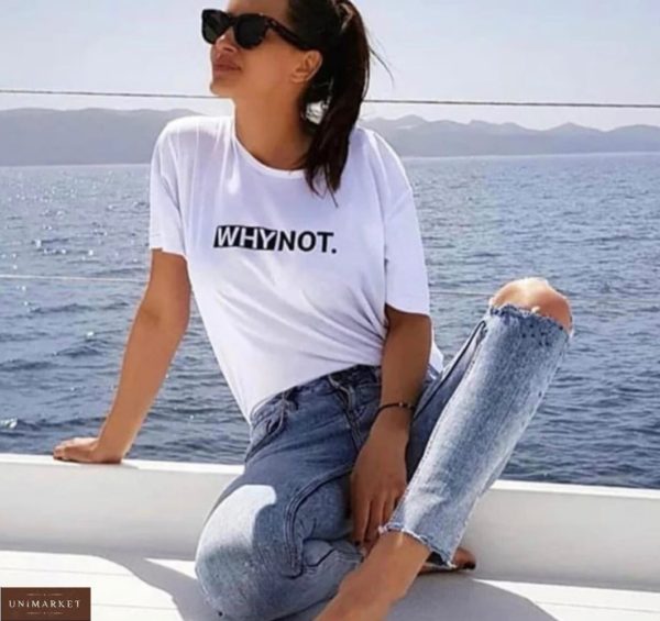 Заказать белого цвета женскую футболку прямого кроя WhyNot по низким ценам