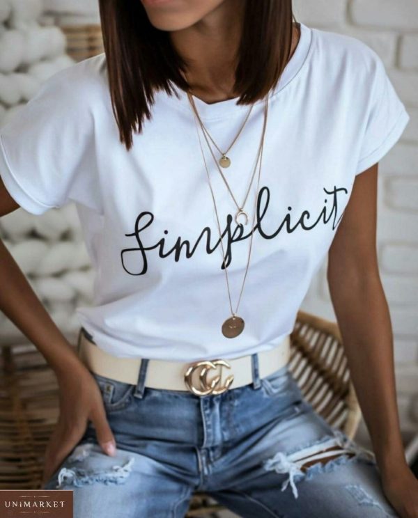 Купить недорого белую футболку из коттона с надписью Simplicity для женщин