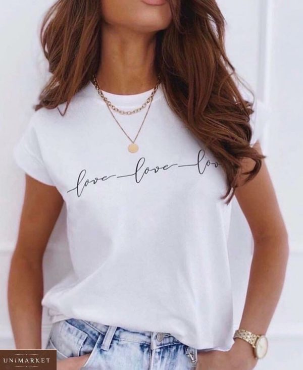 Купити в інтернеті жіночу вільну футболку Love love love білого кольору без передоплати