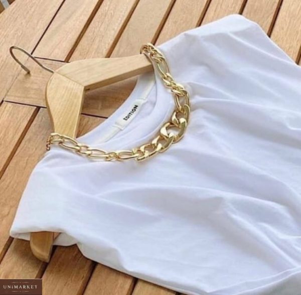 Заказать недорого женскую базовую футболку белого цвета с плечиками
