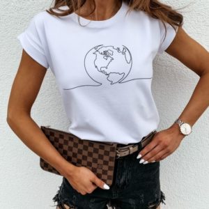 Замовити жіночу футболку з принтом планета білого кольору в Україні