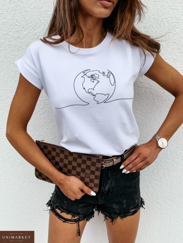 Заказать женскую футболку с принтом планета белого цвета в Украине