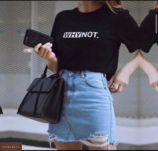 Заказать черного цвета женскую футболку прямого кроя WhyNot в интернете