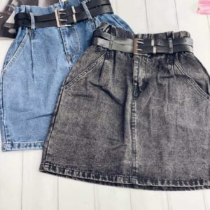 Заказать онлайн юбку для женщин из джинса на высокой талии голубого и серого цвета