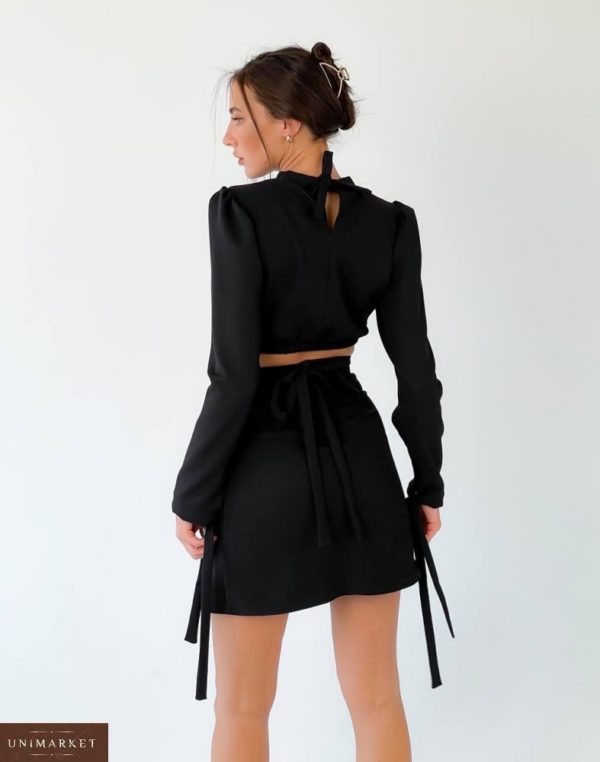 Заказать недорого женский костюм: закрытый топ с юбкой мини черного цвета в Украине