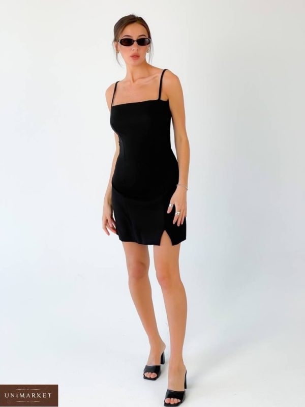 Купити жіночу чорну сукню міні на бретельках недорого